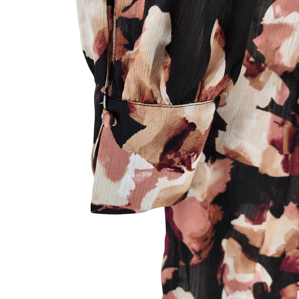 Anne Klein Blouse Womens Large Black Multi New Abstract Floral V-Neck Georgette - Picture 8 of 8